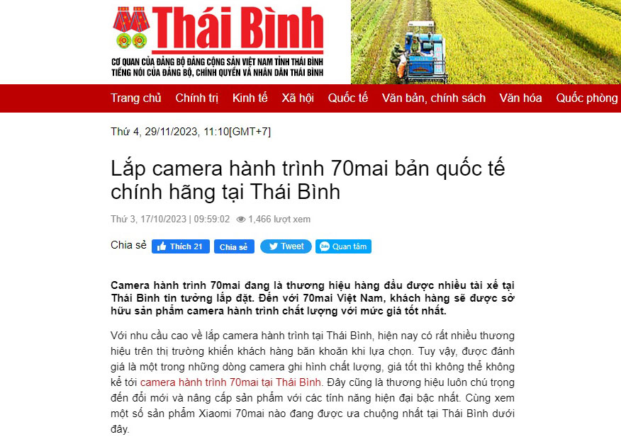 camera hành trình 70mai tại Thái Bình